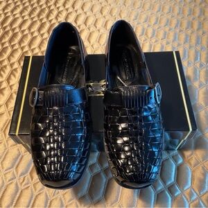 NWT Stacy Adams black woven leather Slip On shoe size 10M. New in original box.